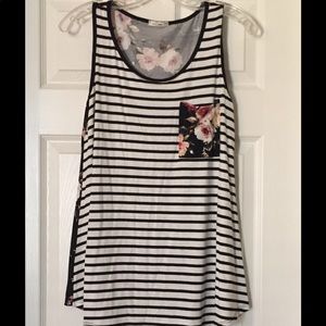 Striped Floral Pocket Swing Tank Small NWOT